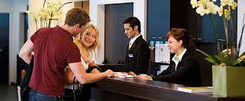 Bachelor of Hotel Management students at reception